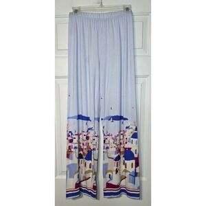 Calida Women XS Light Blue Mediterranean Print Cotton Modal Lounge Pajama Pants